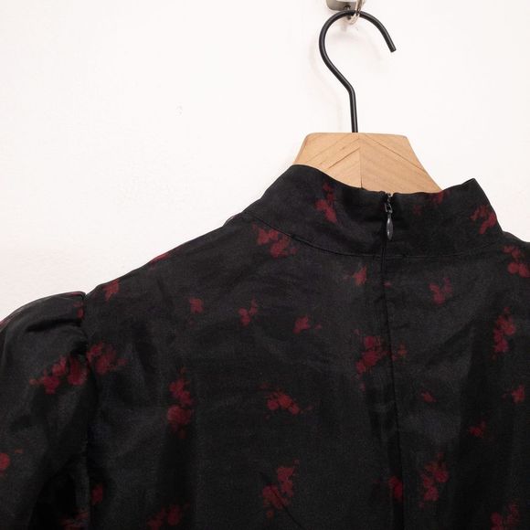 GANNI Floral Print Organza Short Shift Dress in Phantom 252 Size 42 NWT - Picture 9 of 11